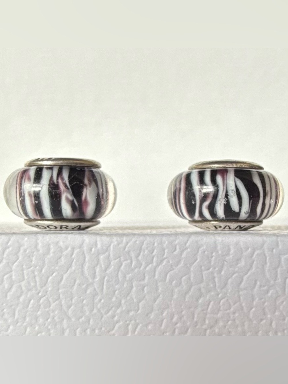 Pandora African Plains Zebra Murano Glass Charm - Pair - 790938